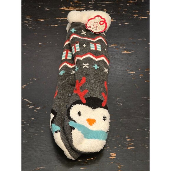 Fuzzy Babba Long Cozy Warmer Socks With Penguin & Reindeer Antlers Design - Picture 1 of 3